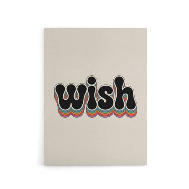 "Artery8 Wish Colourful Retro Rainbow Font Typography Canvas Wall Art Print in Beige - Size: W24"" x H32""" - image 1