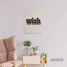 "Artery8 Wish Colourful Retro Rainbow Font Typography Canvas Wall Art Print in Beige - Size: W24"" x H32""" - thumbnail 3