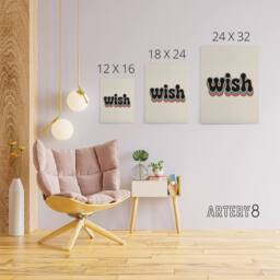 "Artery8 Wish Colourful Retro Rainbow Font Typography Canvas Wall Art Print in Beige - Size: W24"" x H32""" - thumbnail 4