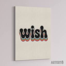 "Artery8 Wish Colourful Retro Rainbow Font Typography Canvas Wall Art Print in Beige - Size: W24"" x H32""" - thumbnail 2