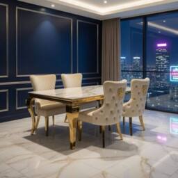 HOME LUXE INTERIOR Sofia 1.5m Cream & Gold Marble Table & 4 Victoria Mink Lion Chairs - thumbnail 4