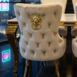 HOME LUXE INTERIOR Sofia 1.5m Cream & Gold Marble Table & 4 Victoria Mink Lion Chairs - thumbnail 6