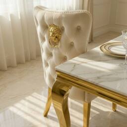 HOME LUXE INTERIOR Sofia 1.5m Cream & Gold Marble Table & 4 Victoria Mink Lion Chairs - thumbnail 8