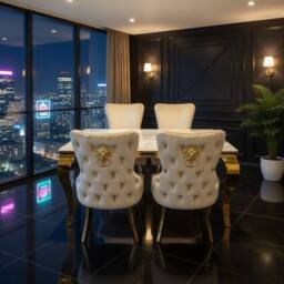 HOME LUXE INTERIOR Sofia 1.5m Cream & Gold Marble Table & 4 Victoria Mink Lion Chairs - thumbnail 3