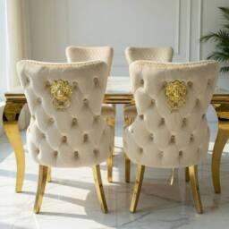 HOME LUXE INTERIOR Sofia 1.5m Cream & Gold Marble Table & 4 Victoria Mink Lion Chairs - thumbnail 5