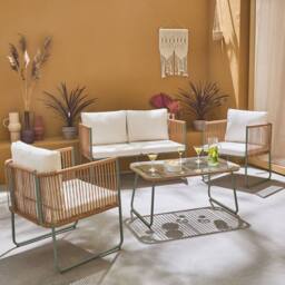 sweeek 4-seater Garden Sofa Set With Plastic Ropes In Galvanised Steel in Khaki - thumbnail 6