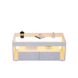 BTM High Gloss LED Coffee Table with Glass Top & 2 Drawers in White - thumbnail 9