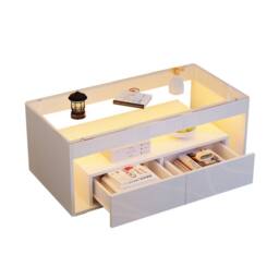 BTM High Gloss LED Coffee Table with Glass Top & 2 Drawers in White - thumbnail 8