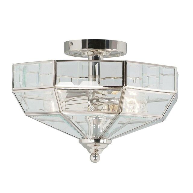 Netlighting Old Park 2 Light Semi Flush Ceiling Light Polished Nickel E27 in Grey