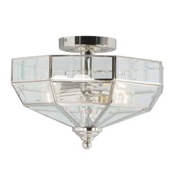 Netlighting Old Park 2 Light Semi Flush Ceiling Light Polished Nickel E27 in Grey