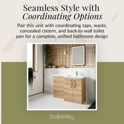 Balterley Bathroom Vanity Basin & WC Unit Right Hand Bleached Cuneo Oak 1100mm in Brown - thumbnail 7