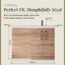 Balterley Bathroom Vanity Basin & WC Unit Right Hand Bleached Cuneo Oak 1100mm in Brown - thumbnail 5