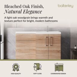 Balterley Bathroom Vanity Basin & WC Unit Right Hand Bleached Cuneo Oak 1100mm in Brown - thumbnail 3
