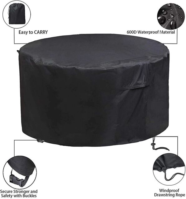 FURNITURE ONE Furniture Cover, 600D Oxford Fabric Patio Set Cover Round Dining Set Cover Black - 180x90cm - Size: W900mm x H750mm - image 1