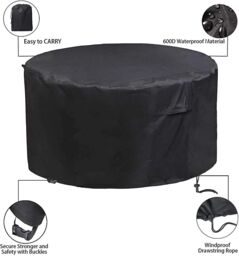 FURNITURE ONE Furniture Cover, 600D Oxford Fabric Patio Set Cover Round Dining Set Cover Black - 180x90cm - Size: W900mm x H750mm - thumbnail 1