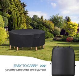 FURNITURE ONE Furniture Cover, 600D Oxford Fabric Patio Set Cover Round Dining Set Cover Black - 180x90cm - Size: W900mm x H750mm - thumbnail 6