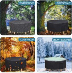 FURNITURE ONE Furniture Cover, 600D Oxford Fabric Patio Set Cover Round Dining Set Cover Black - 180x90cm - Size: W900mm x H750mm - thumbnail 7