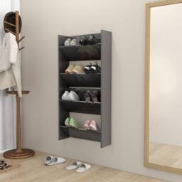 Berkfield Home Wall Shoe Cabinets 2 pcs High Gloss Grey 60x18x60 cm Engineered Wood - Size: 60 x 18 x 60 cm - thumbnail 3