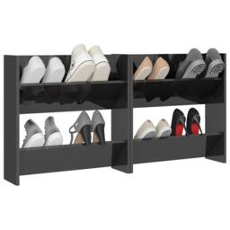 Berkfield Home Wall Shoe Cabinets 2 pcs High Gloss Grey 60x18x60 cm Engineered Wood - Size: 60 x 18 x 60 cm - thumbnail 4