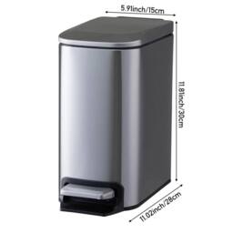 EONLION 6L- Sandstone Foot Pedal Dustbin Bedroom Kitchen Narrow Rubbish in Silver - Size: 30 cm - thumbnail 2