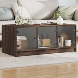 Berkfield Home Coffee Table with Glass Doors Brown Oak 102x50x42 cm - Size: 102 x 50 x 42 cm - thumbnail 1