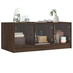 Berkfield Home Coffee Table with Glass Doors Brown Oak 102x50x42 cm - Size: 102 x 50 x 42 cm - thumbnail 4