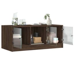 Berkfield Home Coffee Table with Glass Doors Brown Oak 102x50x42 cm - Size: 102 x 50 x 42 cm - thumbnail 5