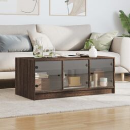 Berkfield Home Coffee Table with Glass Doors Brown Oak 102x50x42 cm - Size: 102 x 50 x 42 cm - thumbnail 3