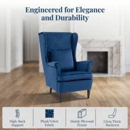 HOMCOM Wingback Chair, Modern Accent Chair for Living Room Bedroom, Blue - Size: Armchair - thumbnail 4