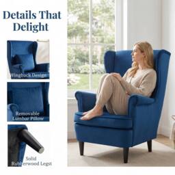 HOMCOM Wingback Chair, Modern Accent Chair for Living Room Bedroom, Blue - Size: Armchair - thumbnail 6