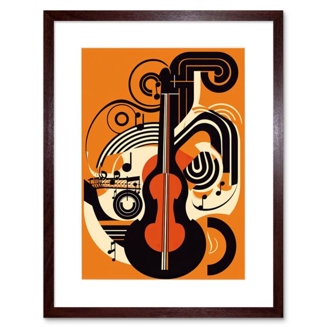 "Artery8 Wall Art Print Abstract Guitar Graphic Music Poster Artwork Framed 9X7 Inch in Brown - Size: W7"" x H9""" - image 1
