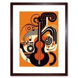 "Artery8 Wall Art Print Abstract Guitar Graphic Music Poster Artwork Framed 9X7 Inch in Brown - Size: W7"" x H9""" - thumbnail 1