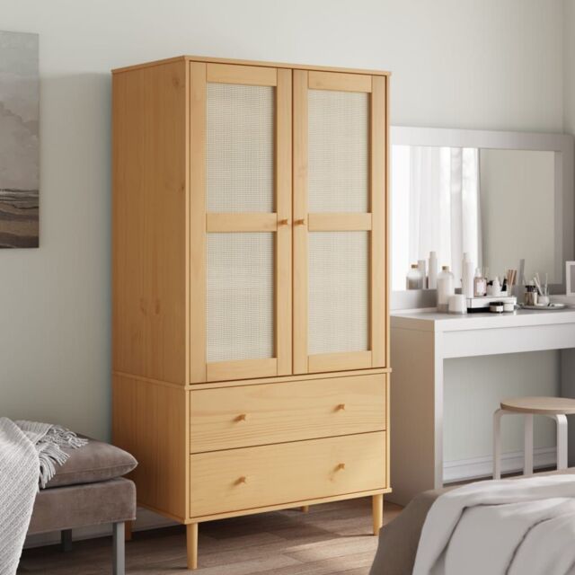 Berkfield Home Wardrobe SENJA Rattan Look Brown 90x55x175 cm Solid Wood Pine - Size: 90 x 55 x 175 cm - image 1
