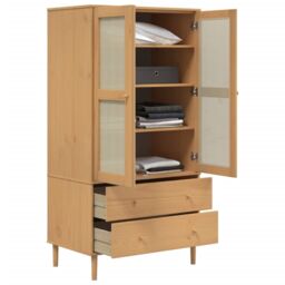 Berkfield Home Wardrobe SENJA Rattan Look Brown 90x55x175 cm Solid Wood Pine - Size: 90 x 55 x 175 cm - thumbnail 4