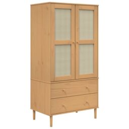 Berkfield Home Wardrobe SENJA Rattan Look Brown 90x55x175 cm Solid Wood Pine - Size: 90 x 55 x 175 cm - thumbnail 2