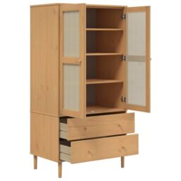 Berkfield Home Wardrobe SENJA Rattan Look Brown 90x55x175 cm Solid Wood Pine - Size: 90 x 55 x 175 cm - thumbnail 6
