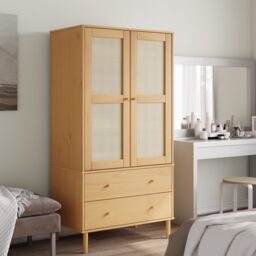 Berkfield Home Wardrobe SENJA Rattan Look Brown 90x55x175 cm Solid Wood Pine - Size: 90 x 55 x 175 cm - thumbnail 1