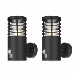First Choice Lighting Set of 2 Bloom - Black IP44 Outdoor Motion Sensor Wall Lights