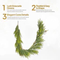Shatchi Christmas Garland With Mini Pine Cones 180cm Garlands For Door Decor in Green - Size: 180 cm - thumbnail 6