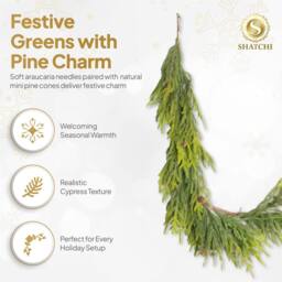 Shatchi Christmas Garland With Mini Pine Cones 180cm Garlands For Door Decor in Green - Size: 180 cm - thumbnail 4