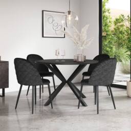More4Homes Calne Concrete Ceramic Round Dining Table & 6 Raye Velvet Chairs in Black