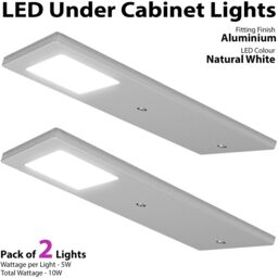 Loops 2x ALUMINIUM Ultra-Slim Rectangle Under Cabinet Kitchen Light & Driver Kit - Natural White LED - thumbnail 3