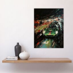 "Artery8 Wall Art Print Classic Sports Car British Racing Green Night Race Action Painting For Him Fan Man Cave Poster in Black - Size: W24"" x H32""" - thumbnail 4