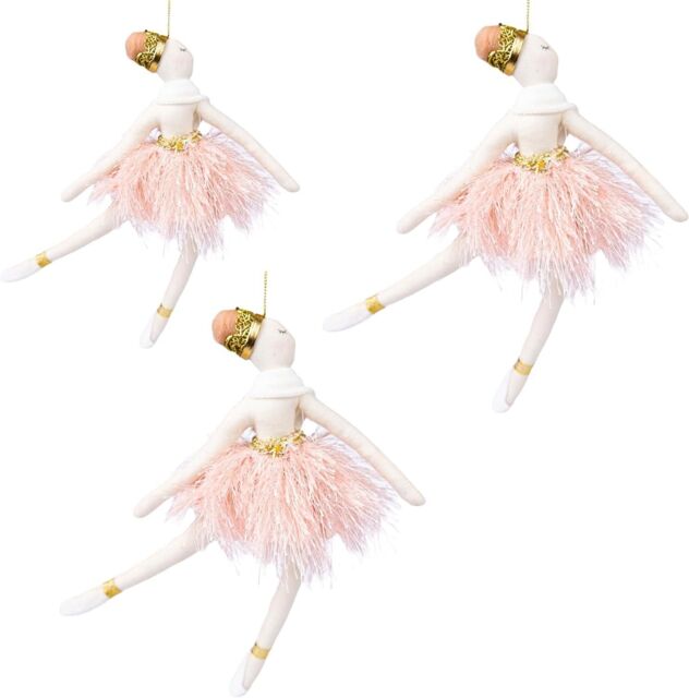 Shatchi 3Pcs Light Pink Ballerina Doll 14x20cm - Christmas Tree Ornaments Fairy Tale Themed Xmas Tree Pendant - Size: 14x20 cm - image 1