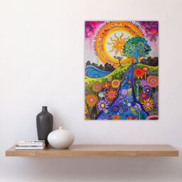 "Artery8 Bright Colourful Hippy Artwork Flowers Sun Trees Wall Art Print - Size: W18"" x H24""" - thumbnail 4