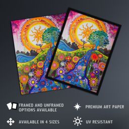 "Artery8 Bright Colourful Hippy Artwork Flowers Sun Trees Wall Art Print - Size: W18"" x H24""" - thumbnail 2