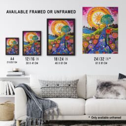 "Artery8 Bright Colourful Hippy Artwork Flowers Sun Trees Wall Art Print - Size: W18"" x H24""" - thumbnail 3
