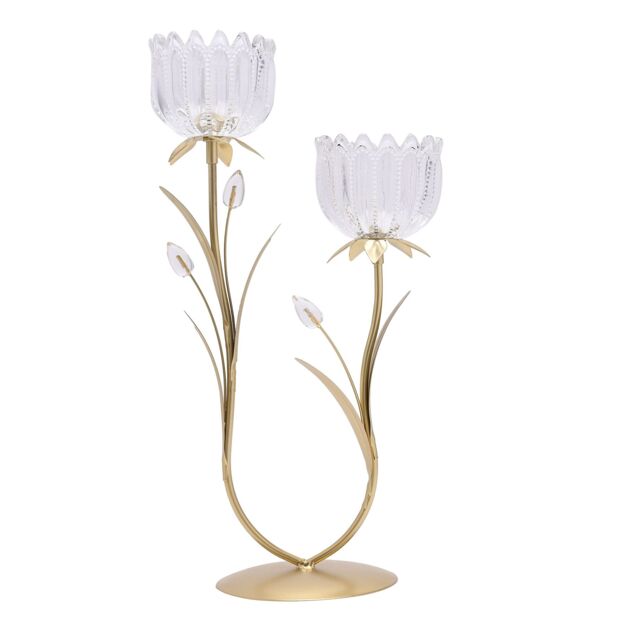 Hestia 2 Stem Candle Holder With Clear Glass On Gold Base - image 1