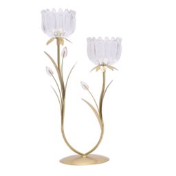 Hestia 2 Stem Candle Holder With Clear Glass On Gold Base
