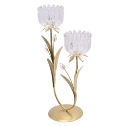 Hestia 2 Stem Candle Holder With Clear Glass On Gold Base - thumbnail 2
